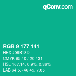 Color code: RGB 9 177 141 | qconv.com
