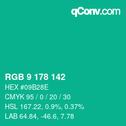 Color code: RGB 9 178 142 | qconv.com