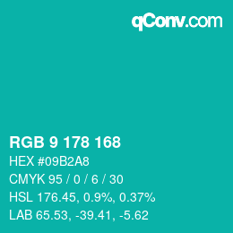 Color code: RGB 9 178 168 | qconv.com