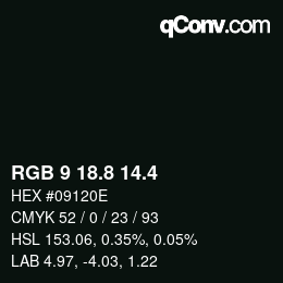カラーコード: RGB 9 18.8 14.4 | qconv.com
