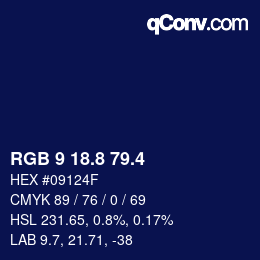 カラーコード: RGB 9 18.8 79.4 | qconv.com