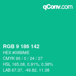 Color code: RGB 9 186 142 | qconv.com