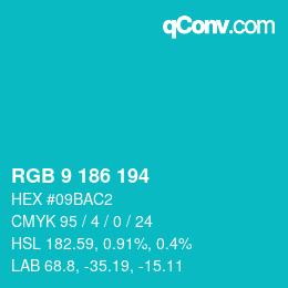 Color code: RGB 9 186 194 | qconv.com