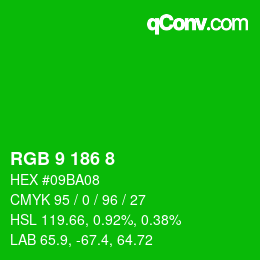 Color code: RGB 9 186 8 | qconv.com
