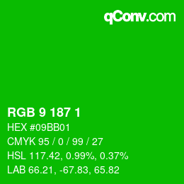Color code: RGB 9 187 1 | qconv.com