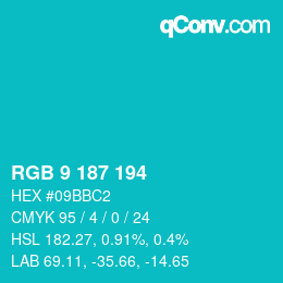 Color code: RGB 9 187 194 | qconv.com