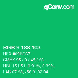 カラーコード: RGB 9 188 103 | qconv.com