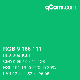 Color code: RGB 9 188 111 | qconv.com