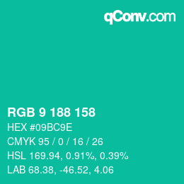 Color code: RGB 9 188 158 | qconv.com