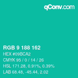 Color code: RGB 9 188 162 | qconv.com