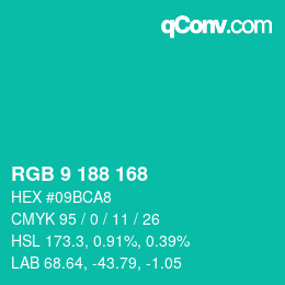 Color code: RGB 9 188 168 | qconv.com