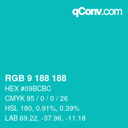 Color code: RGB 9 188 188 | qconv.com