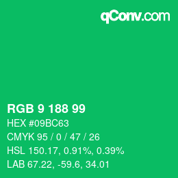 Color code: RGB 9 188 99 | qconv.com