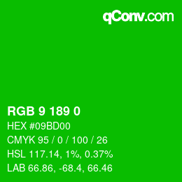 颜色代码: RGB 9 189 0 | qconv.com