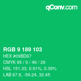 カラーコード: RGB 9 189 103 | qconv.com