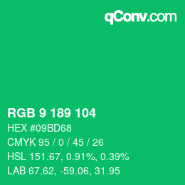 Color code: RGB 9 189 104 | qconv.com