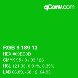 Color code: RGB 9 189 13 | qconv.com