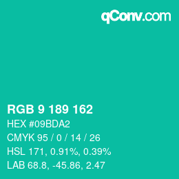 カラーコード: RGB 9 189 162 | qconv.com