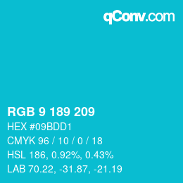 Color code: RGB 9 189 209 | qconv.com