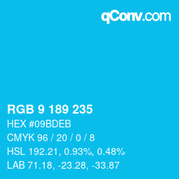 Color code: RGB 9 189 235 | qconv.com