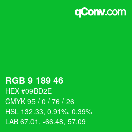 Color code: RGB 9 189 46 | qconv.com