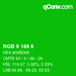 Color code: RGB 9 189 8 | qconv.com