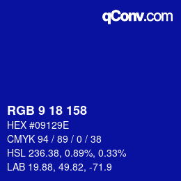 カラーコード: RGB 9 18 158 | qconv.com