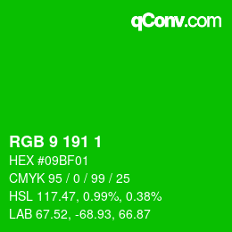 Color code: RGB 9 191 1 | qconv.com