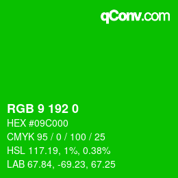 Color code: RGB 9 192 0 | qconv.com