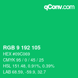 颜色代码: RGB 9 192 105 | qconv.com
