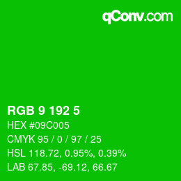 Color code: RGB 9 192 5 | qconv.com