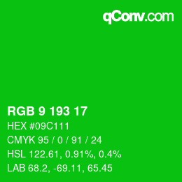カラーコード: RGB 9 193 17 | qconv.com