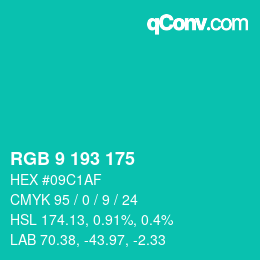 カラーコード: RGB 9 193 175 | qconv.com