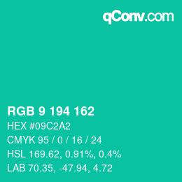 Color code: RGB 9 194 162 | qconv.com
