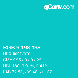 Color code: RGB 9 198 198 | qconv.com