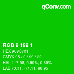Color code: RGB 9 199 1 | qconv.com