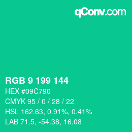Color code: RGB 9 199 144 | qconv.com