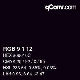 カラーコード: RGB 9 1 12 | qconv.com