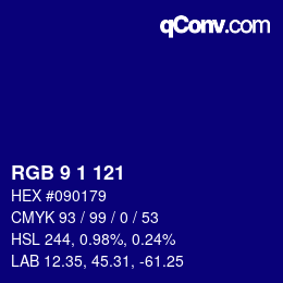 Color code: RGB 9 1 121 | qconv.com