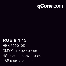 Color code: RGB 9 1 13 | qconv.com
