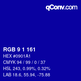 カラーコード: RGB 9 1 161 | qconv.com