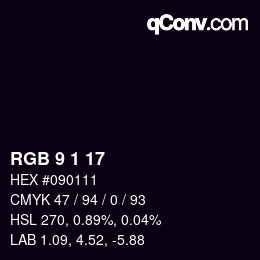 Color code: RGB 9 1 17 | qconv.com