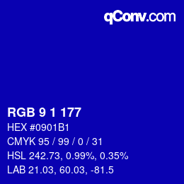 Color code: RGB 9 1 177 | qconv.com