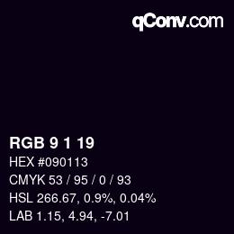 颜色代码: RGB 9 1 19 | qconv.com