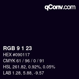 カラーコード: RGB 9 1 23 | qconv.com