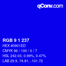 カラーコード: RGB 9 1 237 | qconv.com