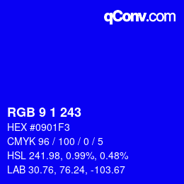 カラーコード: RGB 9 1 243 | qconv.com