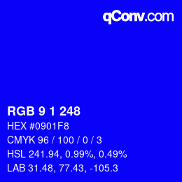 カラーコード: RGB 9 1 248 | qconv.com