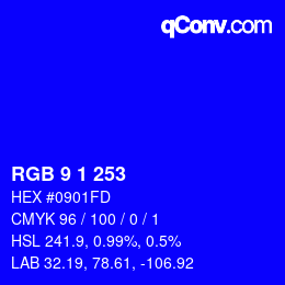 Farbcode: RGB 9 1 253 | qconv.com