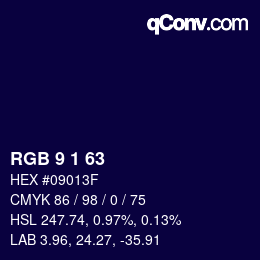 Color code: RGB 9 1 63 | qconv.com